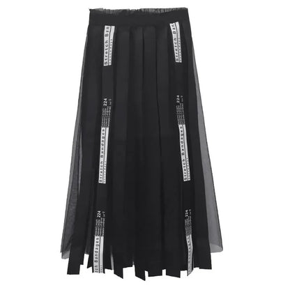 XITAO Mesh Hollow Out Print Letter Long Skirt Women Tape Elastic Waist Black Casual A-line Summer 2019 New Korea WLD1084