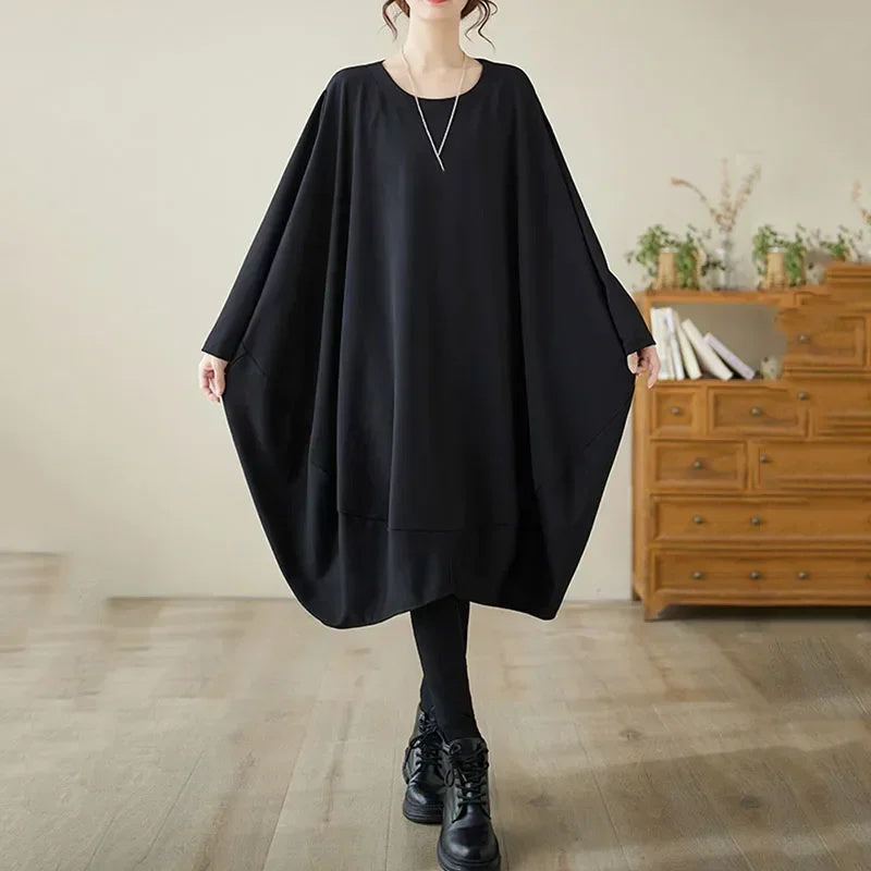 XITAO O-neck Full Sleeve Dress Loose Casual Irregular Fashion Simplicity Solid Color Autumn Women Pullover Dress DMJ2838