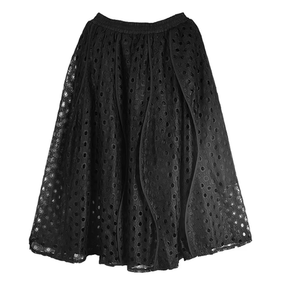 XITAO Irregular Hollow Out Lace Elastic Waist Skirt Solid Color A-line Casual Fashion Elegant Thin Autumn Women Skirt GMM1220