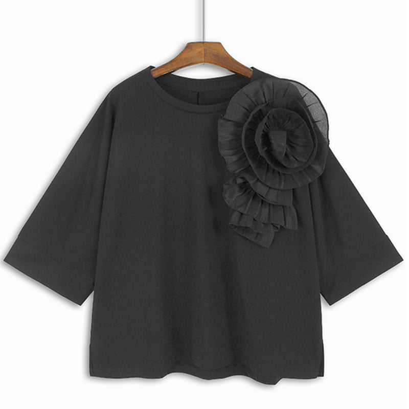 XITAO Loose O-neck Floret Female T-Shirts Fashion Trend Batwing Sleeve Women Spring New Temperament Patchwork Top LYD1525