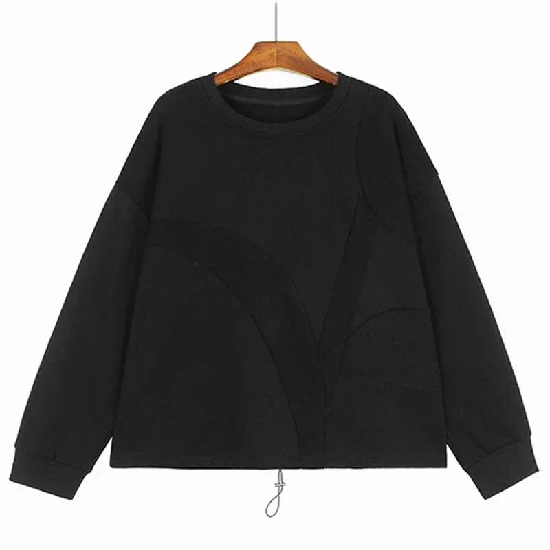 XITAO O-neck Loose Sweatshirt Casual Fashion Patchwork Solid Color Simplicity Drawstring Spring Women New Sweashirt DMJ3063