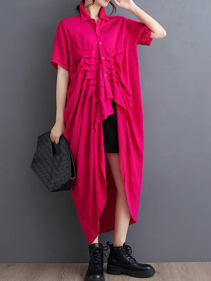 XITAO Asymmetric Single Breasted Dress Half Sleeve Casual A-line Personality Turn-down Color Solid Color Female Dress HJF1231