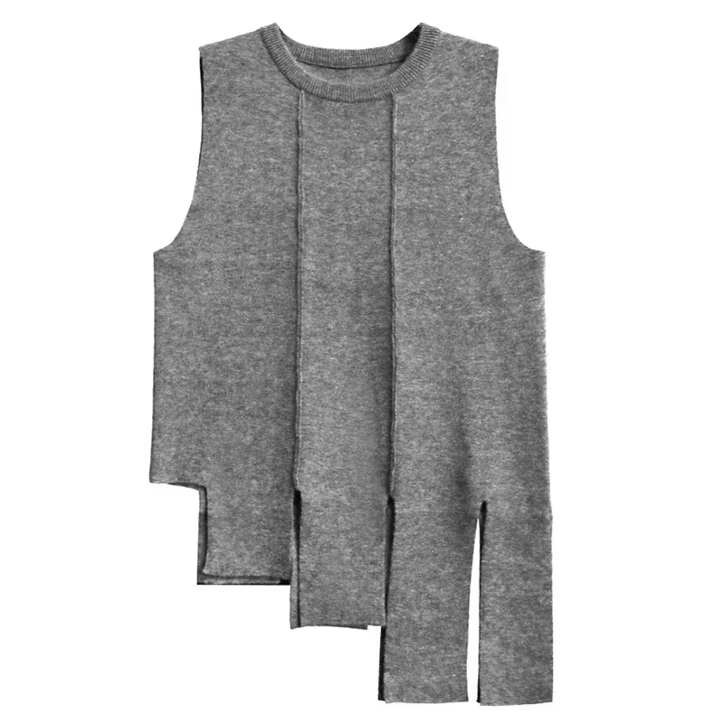 XITAO Knitting Sleeveless Asymmetrical Vest Solid Color Pullover Loose Fashion Slimming Casual Tops Autumn All Match GYX1003