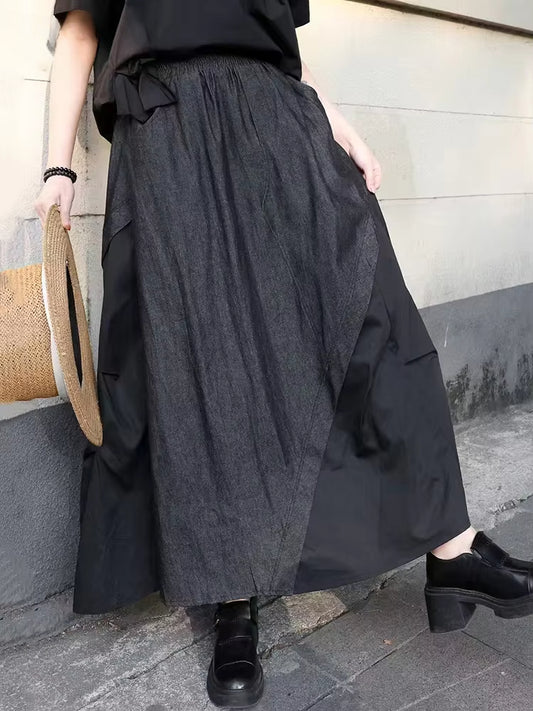 XITAO Loose Patchwork Simple Skirt Fashion Contrast Color Women Casual All-match Elastic Waist Temperament Skirt GJ1137