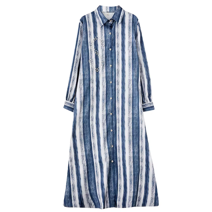 X XITAO Stripe Single Breasted Shirt Collar Dress Fashion New Arrival Vintage Casual Loose Fitting Simple Leisure Women Dress GMM1319