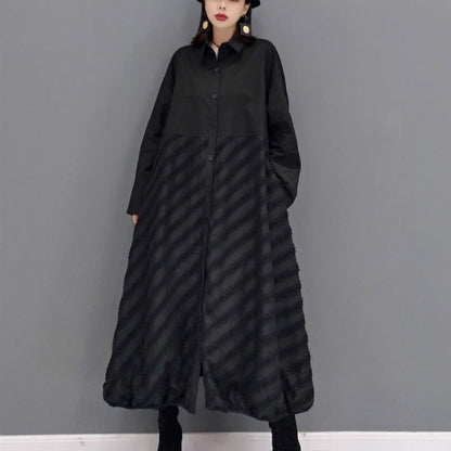 XITAO Splicing Stripe Shirt Dress Loose Fashion Women Solid Color Dress New Spring Autumn All-match GWJ2260