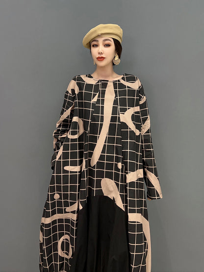 XITAO O-neck Plaid Irregular Dress Full Sleeve Korea Personality Pullover Fashion Loose Women Goddess Fan Casual FBB1573