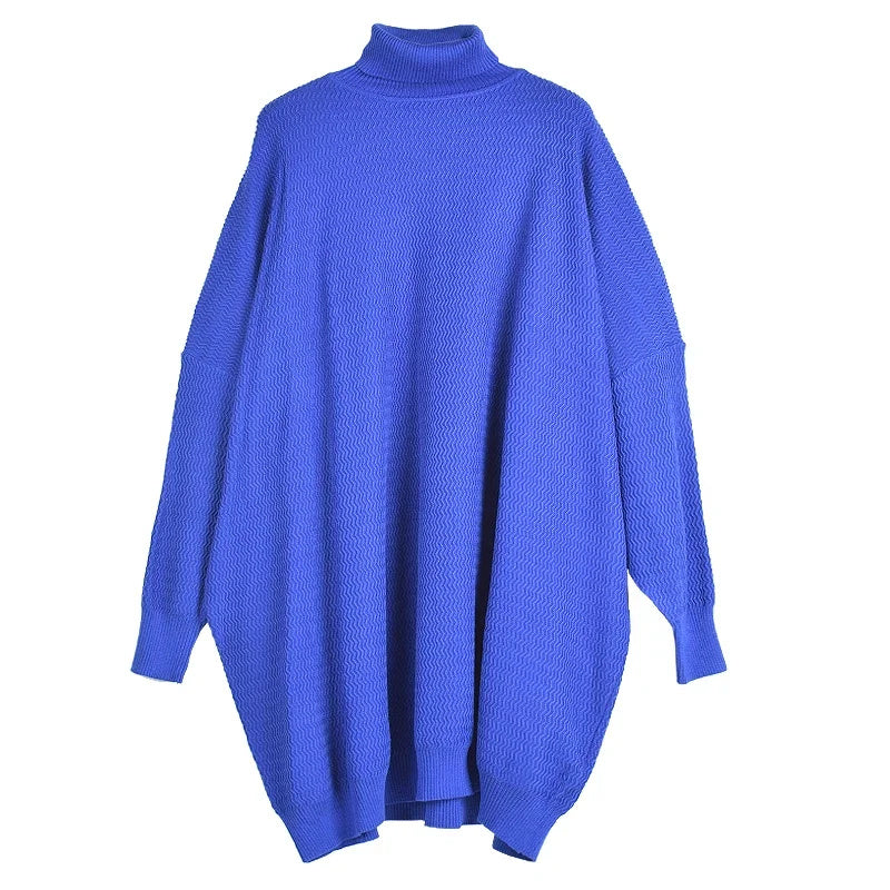 XITAO New Knitting Dress Loose Fashion Turtleneck Pullover Large Size Casual Batwing Sleeve Women 2024 Spring All-match WMD4039