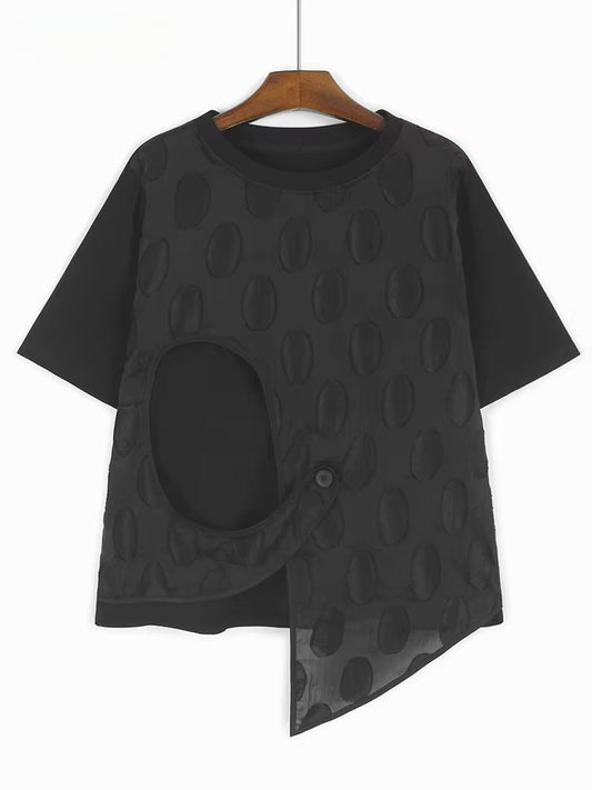 XITAO Irregular Polka Dot T-shirt Casual Asymmetric Loose Fitting Solid Color Half Sleeve Button Summer Women T-shirt GYX1506