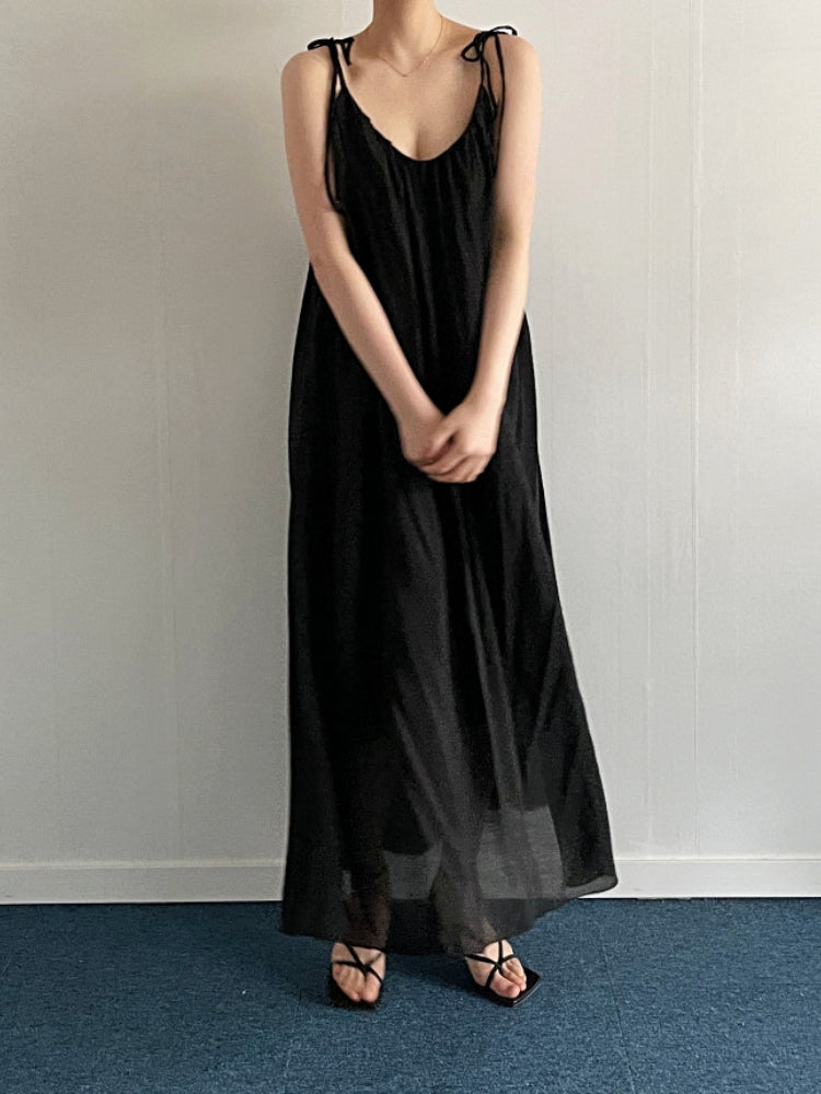 XITAO Casual Sling Dress Solid Color Loose V-neck Collar Sleeveless Pullover Long Dress Summer Simplicity New Women HQQ1096