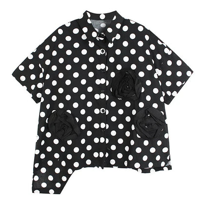 XITAO Polka Dot Single Breasted Shirt Korea Summer New Personality Fashion Loose Turn-down Collar Short Sleeve Shirt WLD16641