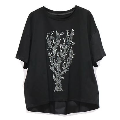 XITAO Embroidery Short Sleeve O-neck T-shirt Casual Half Sleeve Solid Color Fashion Personality Summer Women T-shirt GYX1406