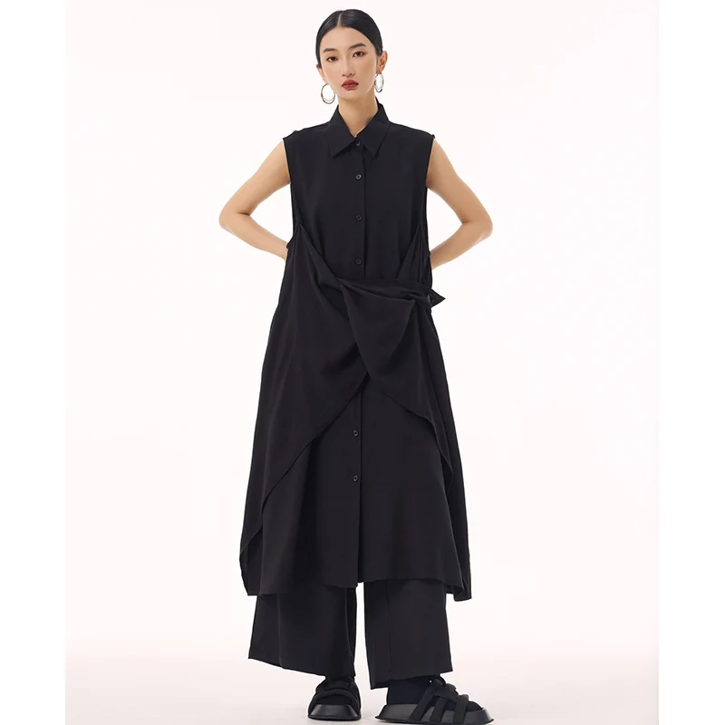 XITAO Button Single Breasted Female Casual Dress A-line Loose Fitting Japanese Style Solid Color Sleeveless Women Dress GMM1304