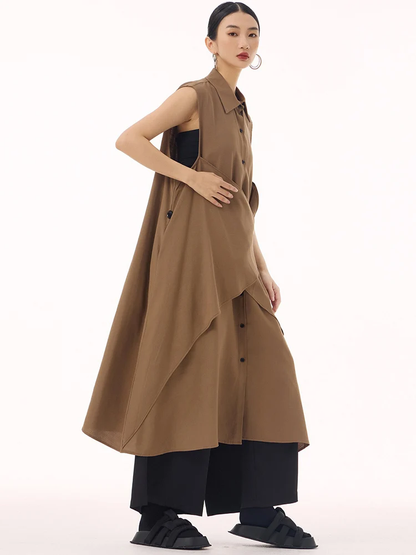 XITAO Button Single Breasted Female Casual Dress A-line Loose Fitting Japanese Style Solid Color Sleeveless Women Dress GMM1304