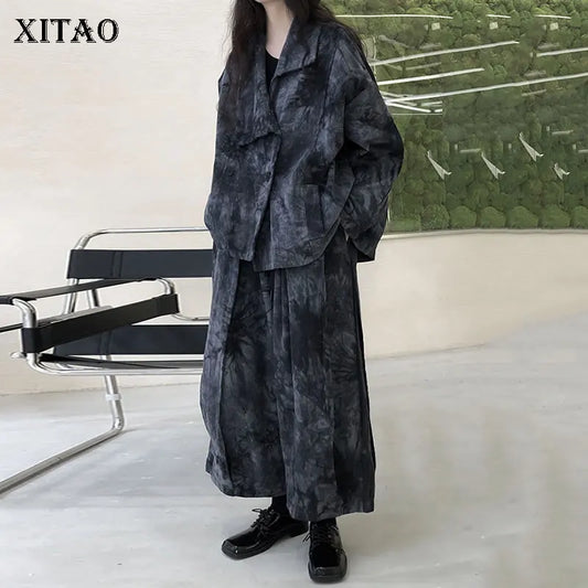 XITAO Winter New Women Pants Sets Fashion Loose Large Size Jacket Top Coat Collocation Wide Leg Pants Two Piece Suit LDS0001