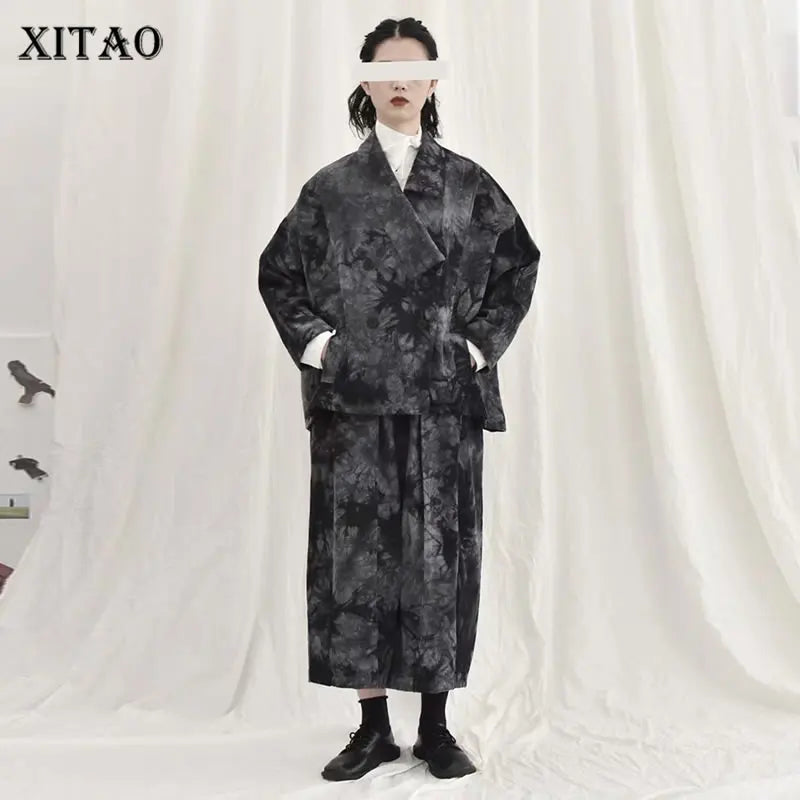 XITAO Print Single Breasted Matching Sets 2021 Autumn New Personality Fashion Turn-down Collar Full Sleeve Pant Sets LDS0001