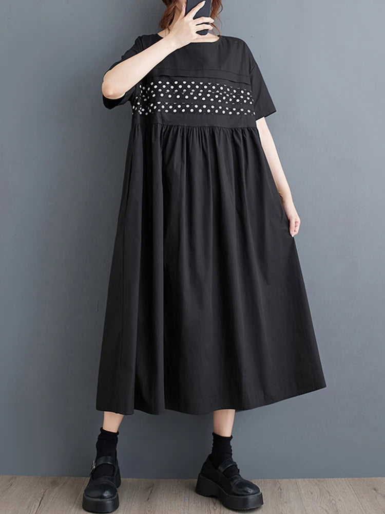 XITAO O-neck Patchwork Small Polka Dot A-line Female Dress Loose Casual Fashion All-match Summer Women Slimming Dress DMJ4186