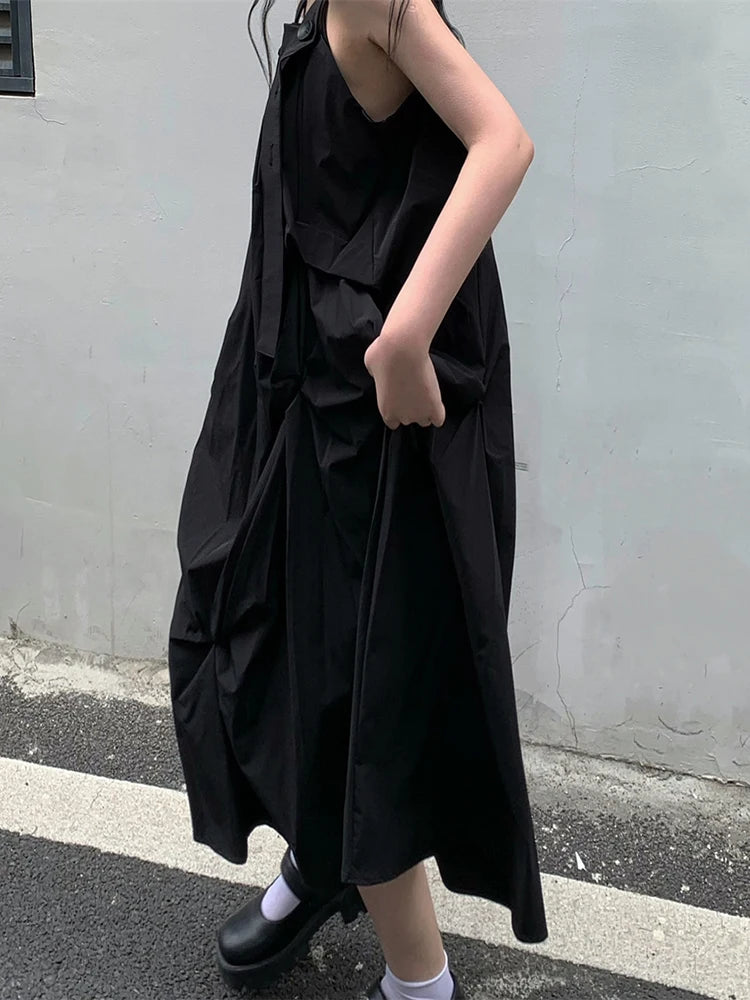 XITAO Pleated Dress Irregular Goddess Fan Pullover Solid Color Sleeveless 2022 Summer Minority Loose Pullover Dress WLD7356