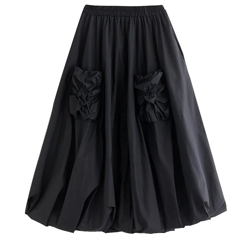 XITAO Women Solid  Pleated Skirts Summer New Personality Fashion Loose All Match Elastic Waist Skirts WLD11476