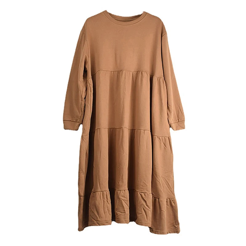 XITAO Spring Casual Long Sleeve Dress Solid Color Simplicity Splicing O neck Collar Pullover Loose Trendy All-match Women ZY3953