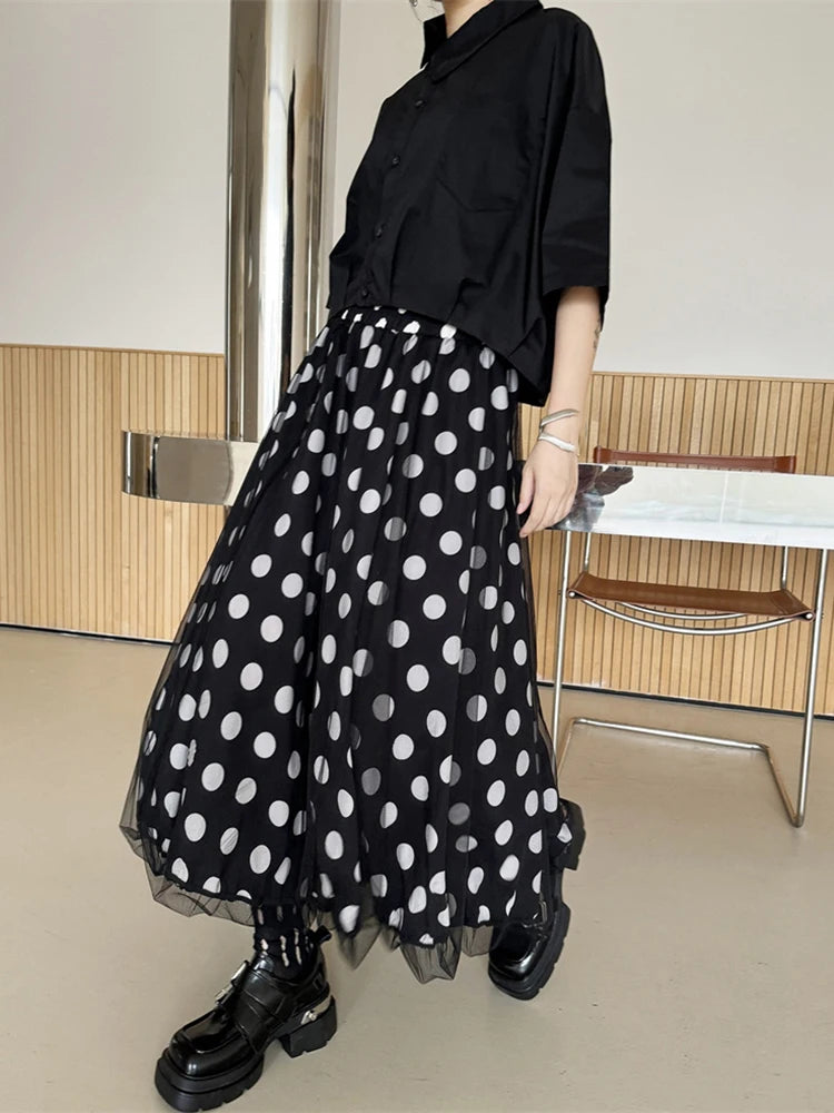 XITAO Vintage Patchwork Gauze Skirt Fashion Dot Women Summer New Loose All-match Slimming A-line Simplicity Skirt ZY8764