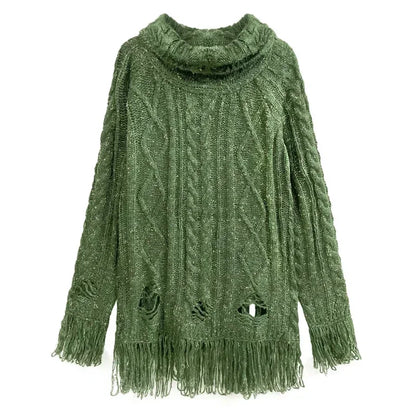 XITAO Tassel Knitting Sweaters Full Sleeve Fashion Hole Loose Casual Simplicity Temperament Spring Women New Sweaters ZZ0087