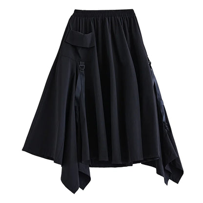 XITAO Patchwork Irregular Female Loose Skirt Casual 2024 New Autumn Korea Solid Color A-line Ankle Length Women Skirt LJ1067