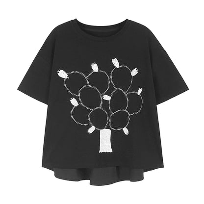 XITAO Embroidered Balloon Round Neck T-shirt Short Sleeved Loose Casual All Match Fashion Summer Women New Top LYD1819