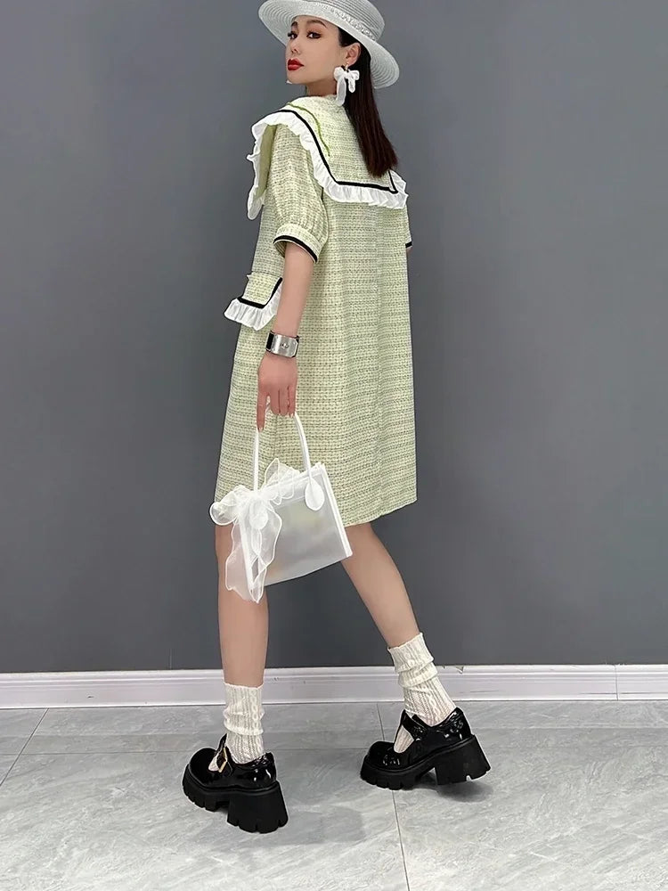 XITAO Ruffle Dress Fashion Women Pocket Small Fresh Casual Style Patchwork Small Fresh Summer Minority Dress WMD6269