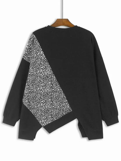 XITAO Leopard Print Patchwork Irregular Sweatshirt Loose Casual Pullover Full Sleeve O-neck Fashion Autumn Sweatershirt ZYY1020