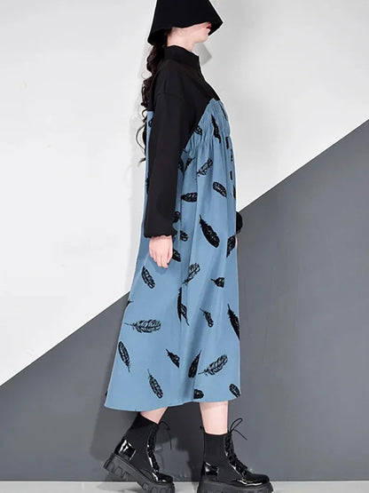 XITAO Print Pattern Dress Fashion New Women Pleated Full Sleeve Small Fresh Casual Spring Plus Size Loose Dress DZL2368