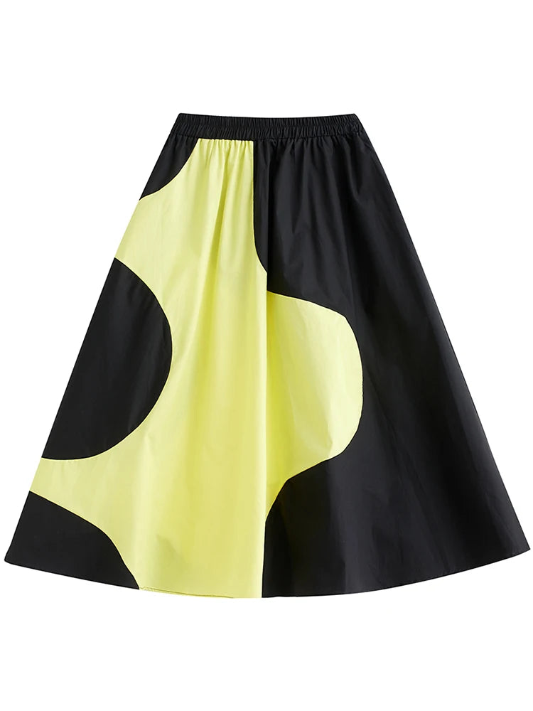 XITAO Irregular Contrast Color Patchwork Skirt Loose Fashion Casual Women Simplicity Temperament All-match New Skirt DMJ3848