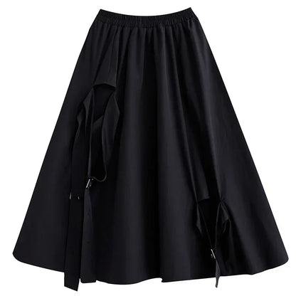 XITAO Loose Hollow Out Skirt Women Female 2024 Summer New Arrival Irregular Trendy A-line Irregular Solid Color Skirt DMJ1361