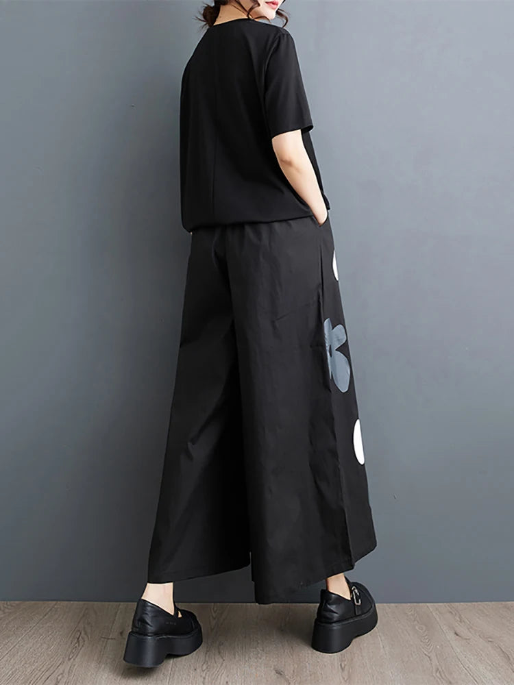 XITAO Casual Printing Pant Set O-neck Short Sleeve Pullover Korea Simplicity Spring Fashion Women New Wide Leg Pants LYD1781