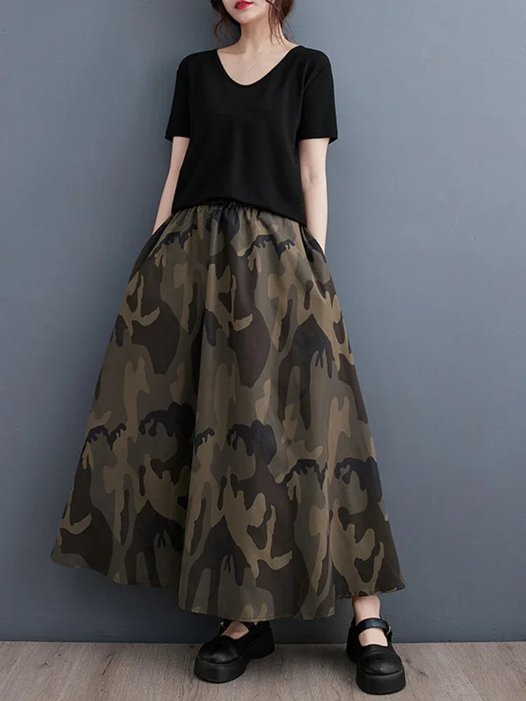 XITAO Casual Print Skirt Temperament Camouflage All-match Women Summer New Arrival A-line Loose Trend Fashion Skirt HQQ0843