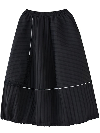 XITAO Female Casual Black Skirt Striped Asymmetrical Splicing Loose Fashion Women Spring New Simplicity All-match Skirt LYD1545