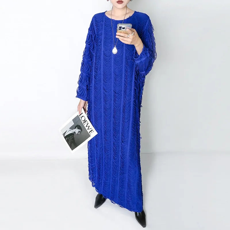 XITAO Tassel Long Sleeve O-neck Dress Fashion Casual Full Sleeve New Arrival Loose Fitting Pullover Autumn Women Dress GMM1223