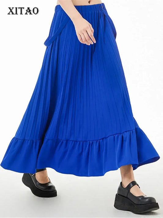 XITAO Pleated Skirt Solid Color Elastic Waist Vintage Strapless Goddess Fan Casual Style Loose Summer Skirt WLD8071