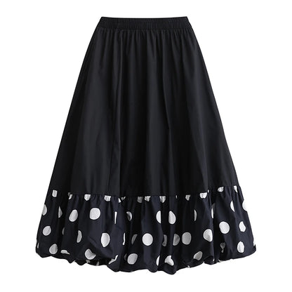 XITAO Spliced Puffy Skirt Wave Point Elastic Waist Simplicity Casual Loose All Match Spring Fashion Women A-line Skirt LYD1747