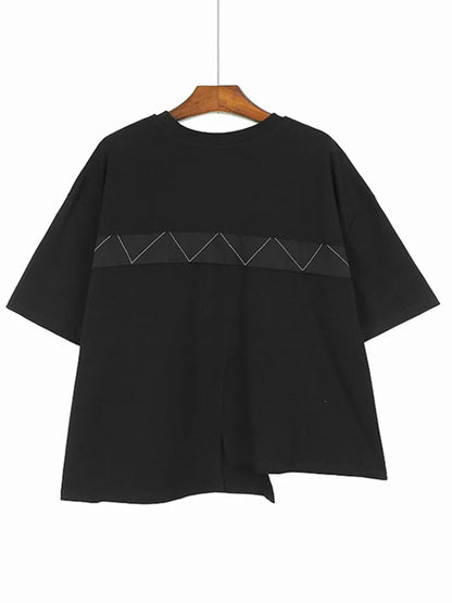 XITAO Patchwork Geometric Asymmetrical T-shirts O-neck Solid Color Short Sleeve Loose Casual Tops 2024 Summer All Match GJ1018