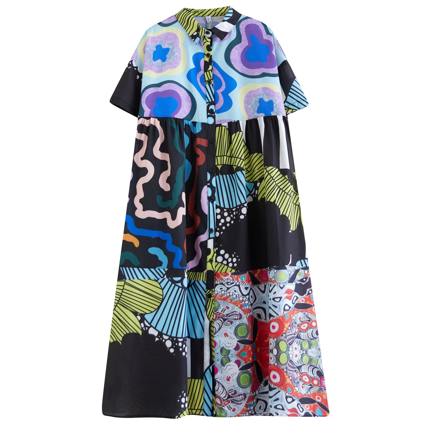 XITAO Asymmetrical Print Shirt Dress Loose Fashion Contrast Color Splicing Simplicity Summer New Women Dress WLD20220