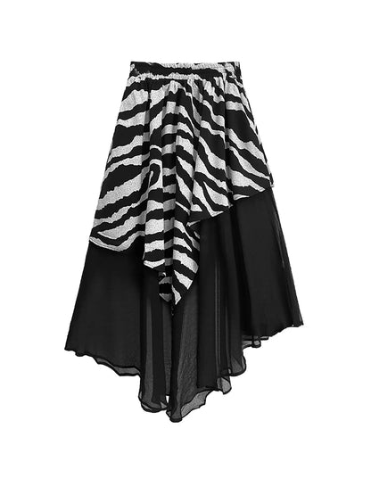 XITAO Asymmetrical Skirt Fashion Stripe Splicing Perspective Chiffon Skirt 2024 Summer New Personality A-line Women WLD20174