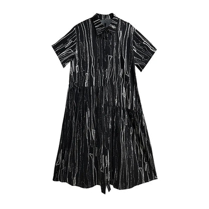 XITAO Asymmetrical Gauze Splicing Shirt Dress Fashion Striped Sprint Women Shirt Sleeve Loose Turn-down Collar Dress WLD20197