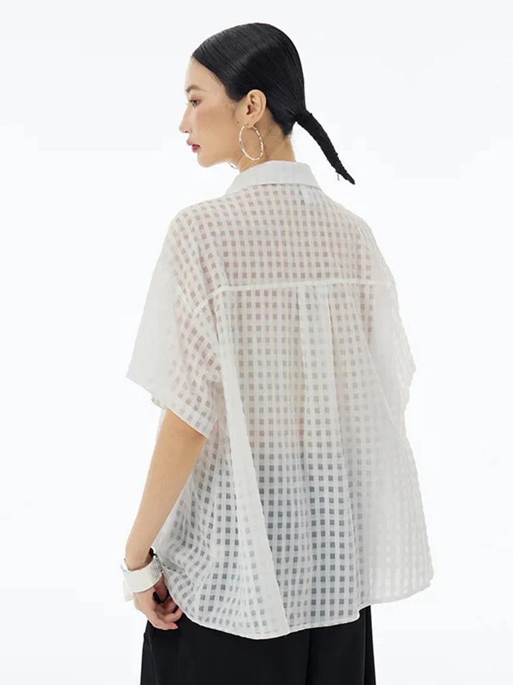 XITAO Irregular Patchwork Solid Color Women Shirt Grid Short Sleeve Casual New All-match Women Simplicity New Shirt WLD20218