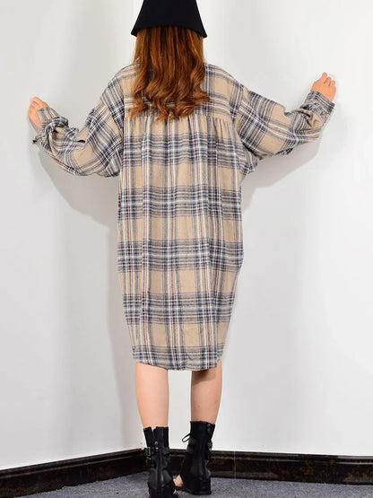 XITAO Plaid Casual Single Breasted Long Blouses Women 2024 Spring Loose Fashion Tide Turn Down Collar Long Sleeve GCC2740