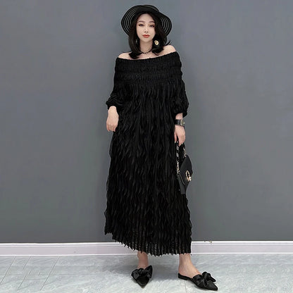 XITAO Loose Folds Female Dress Casual Temperament Solid All-match Women Summer New Elegant Slimming Simplicity Dress LYD1852