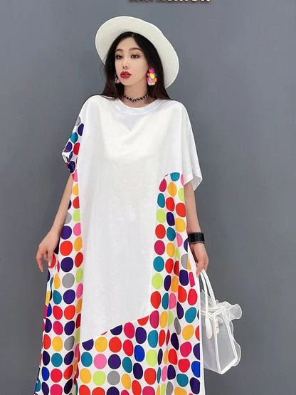 XITAO Pot Dress Fashion Pullover Goddess Fan Casual Style Print Pattern 2024 Summer Minority Loose Mid Calf Dress WMD6195