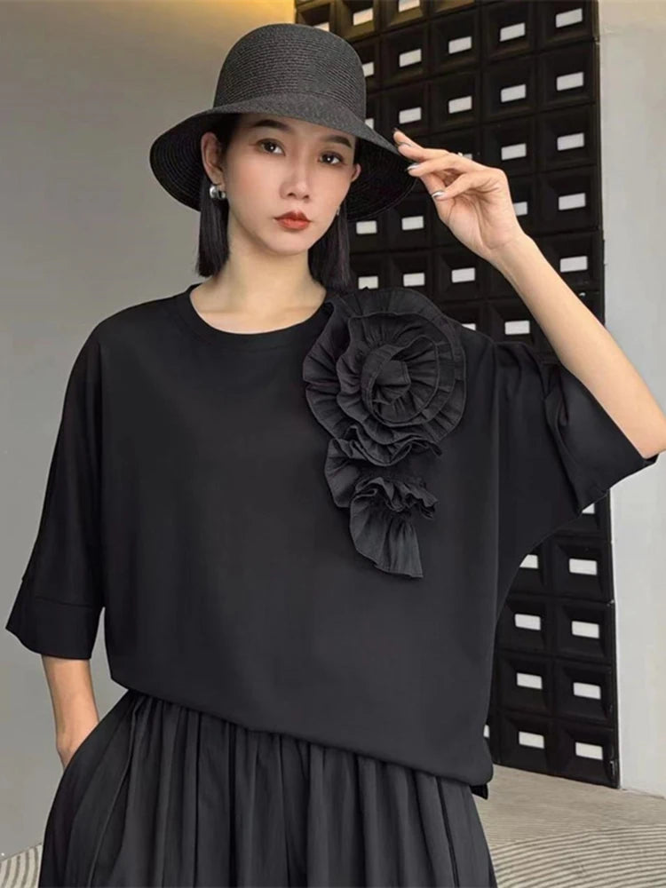 XITAO Loose O-neck Floret Female T-Shirts Fashion Trend Batwing Sleeve Women Spring New Temperament Patchwork Top LYD1525