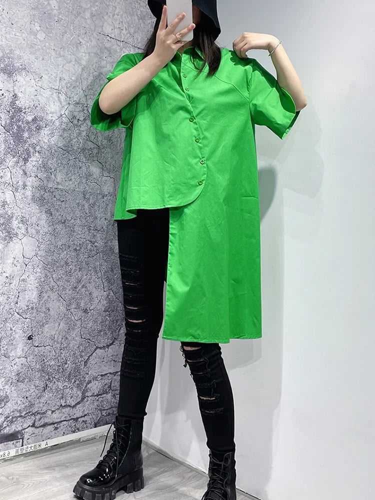 XITAO Irregular Short Sleeve Female Shirt Personality Women 2023 Summer Short Sleeve Solid Color New Appear Thin Shirt WLD16642