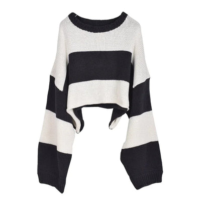 XITAO Spring 2024 New Women Sweater Fashion Contrast Color Knitting Stripe Splicing Pullover Top Loose All-match LDD2222